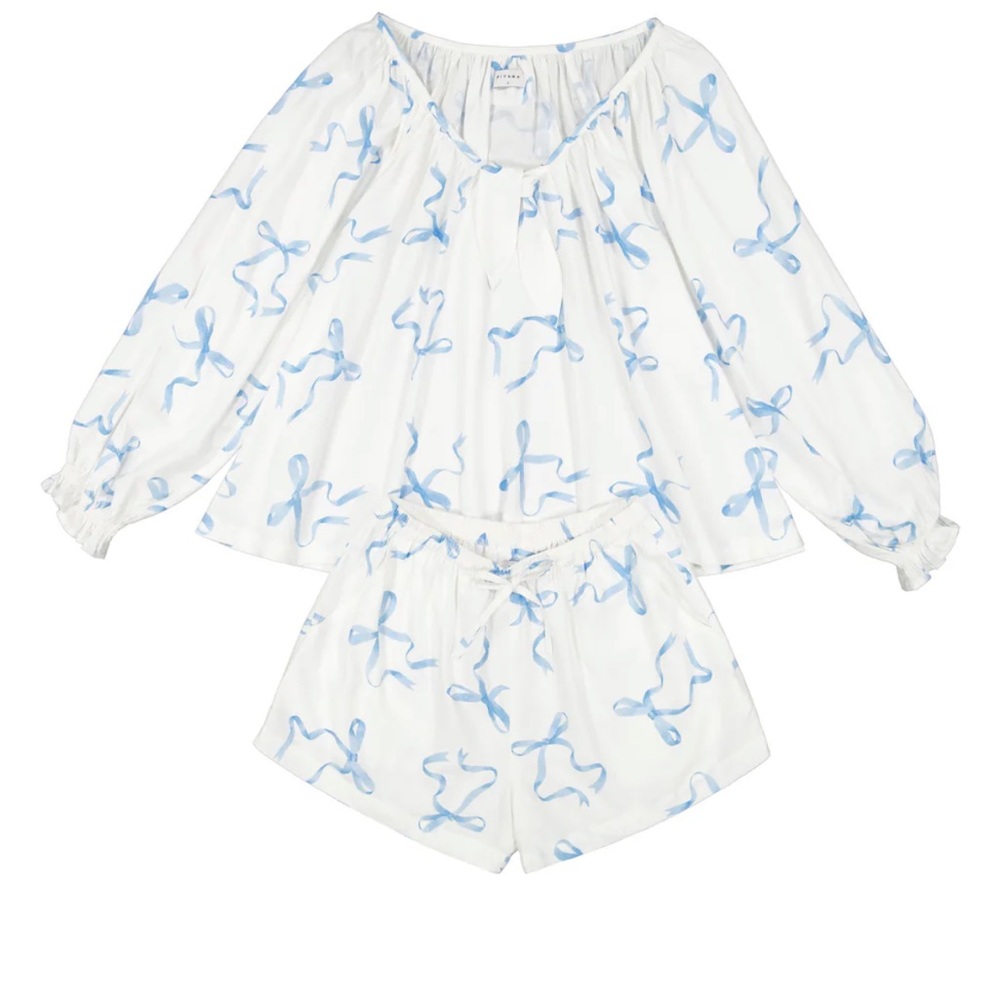 Women's Piyama Bow Heidi Sleep Pajama Set - Blue and White
